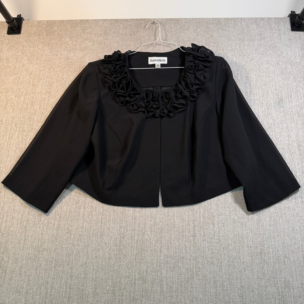 Danny & Nicole Black Ruffle Rosette Neck Cropped Bolero Jacket Plus Size 18W